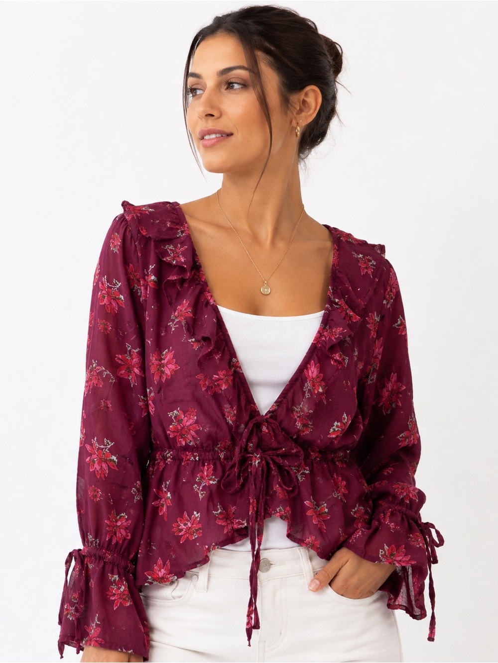FREE PEOPLE Floral Print Wrap Top Size S